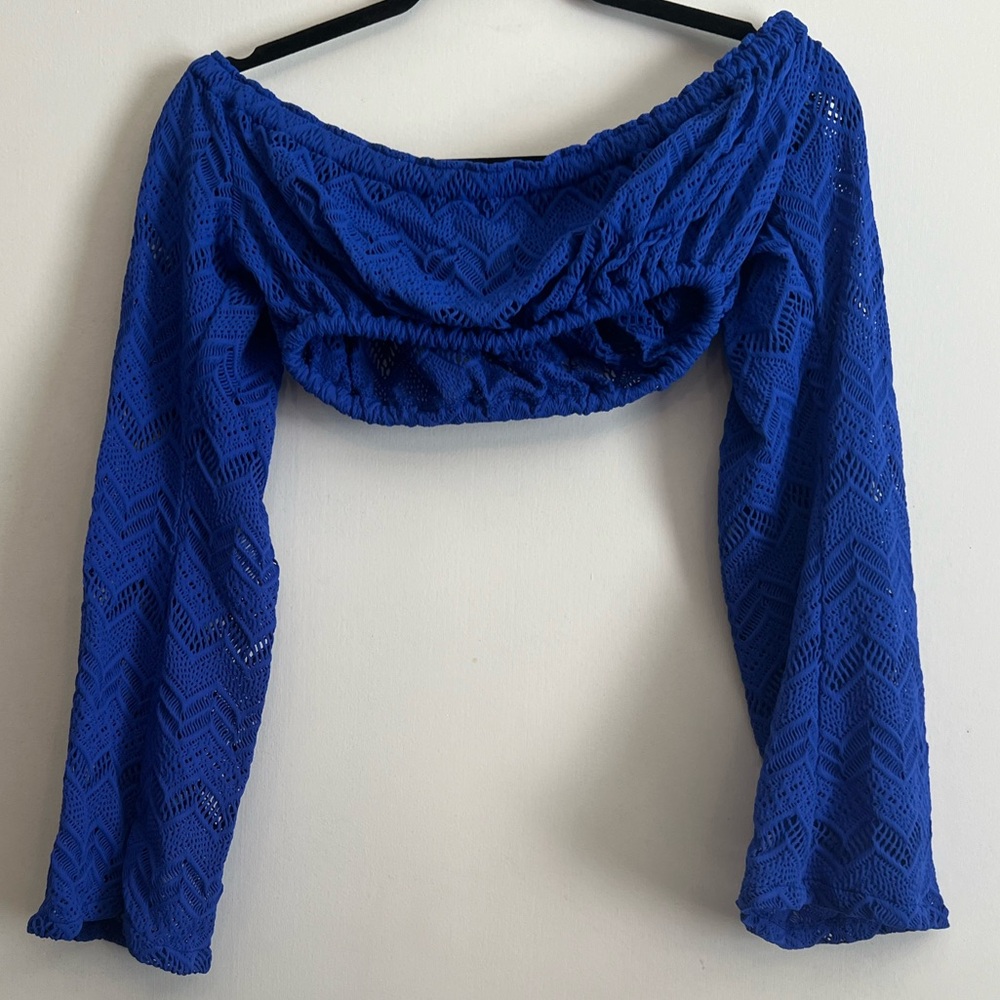 Blue Off-Shoulder Lace Top